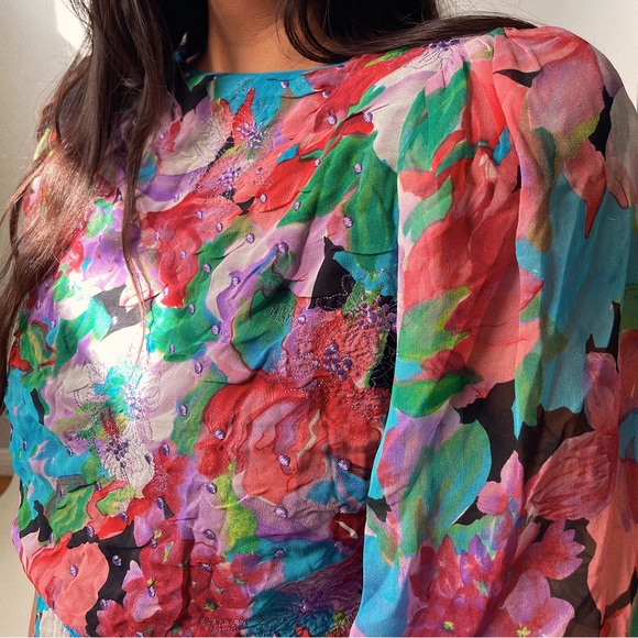 Diane Freis Floral Silk Dress - Picture 2 of 6